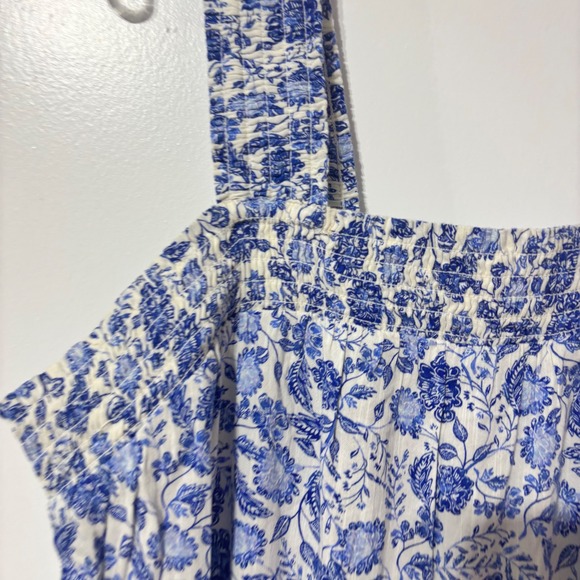 Old Navy Womens Blue White Floral Toile Smocked Tiered Midi Dress NWT Large - Picture 5 of 16